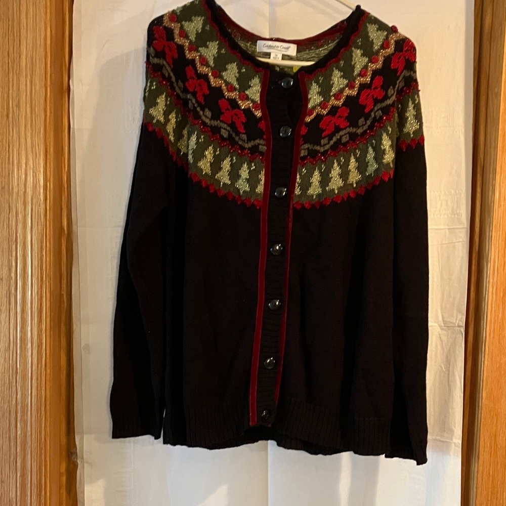 Women’s Coldwater Creek Sz 1X Holiday Vintage-style Black Button Down Cardigan